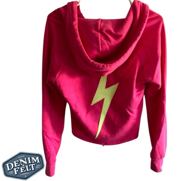 Aviator Nation Pink w/ Yellow Lightning Bolt Cropped Sweatshirt/Pullover | NEW⚡️ - Picture 5 of 12